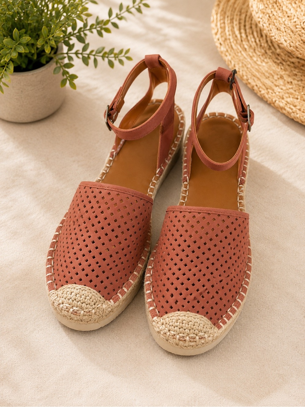 Ana Ankle-Strap Terracotta Espadrille Flats Size 6 NWT